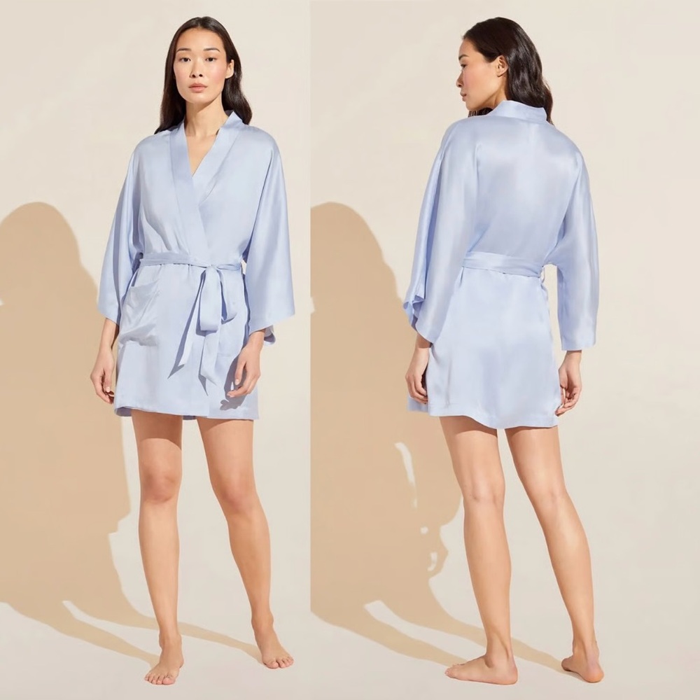 Eberjey Light Blue Satin Short Robe